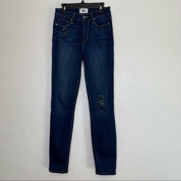 𝅺PAIGE Hoxton Ankle Distressed High Rise Skinny Jeans 25 - Picture 1 of 8